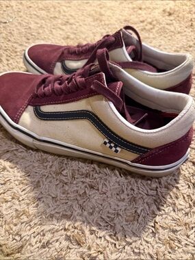 Vans Maroon and Cream Low-Top Sneakers